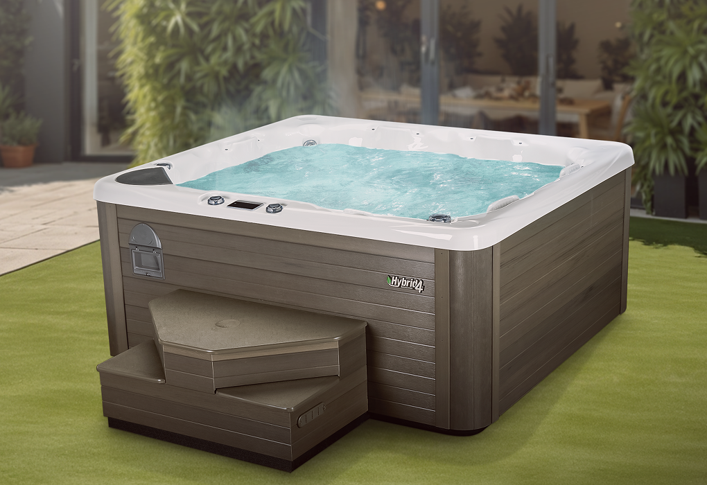 beachcomber hot tub in a backyard