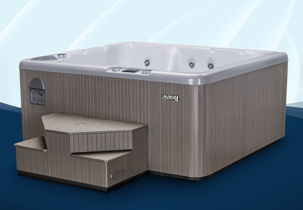 hybrid4 hot tub with white and blue background