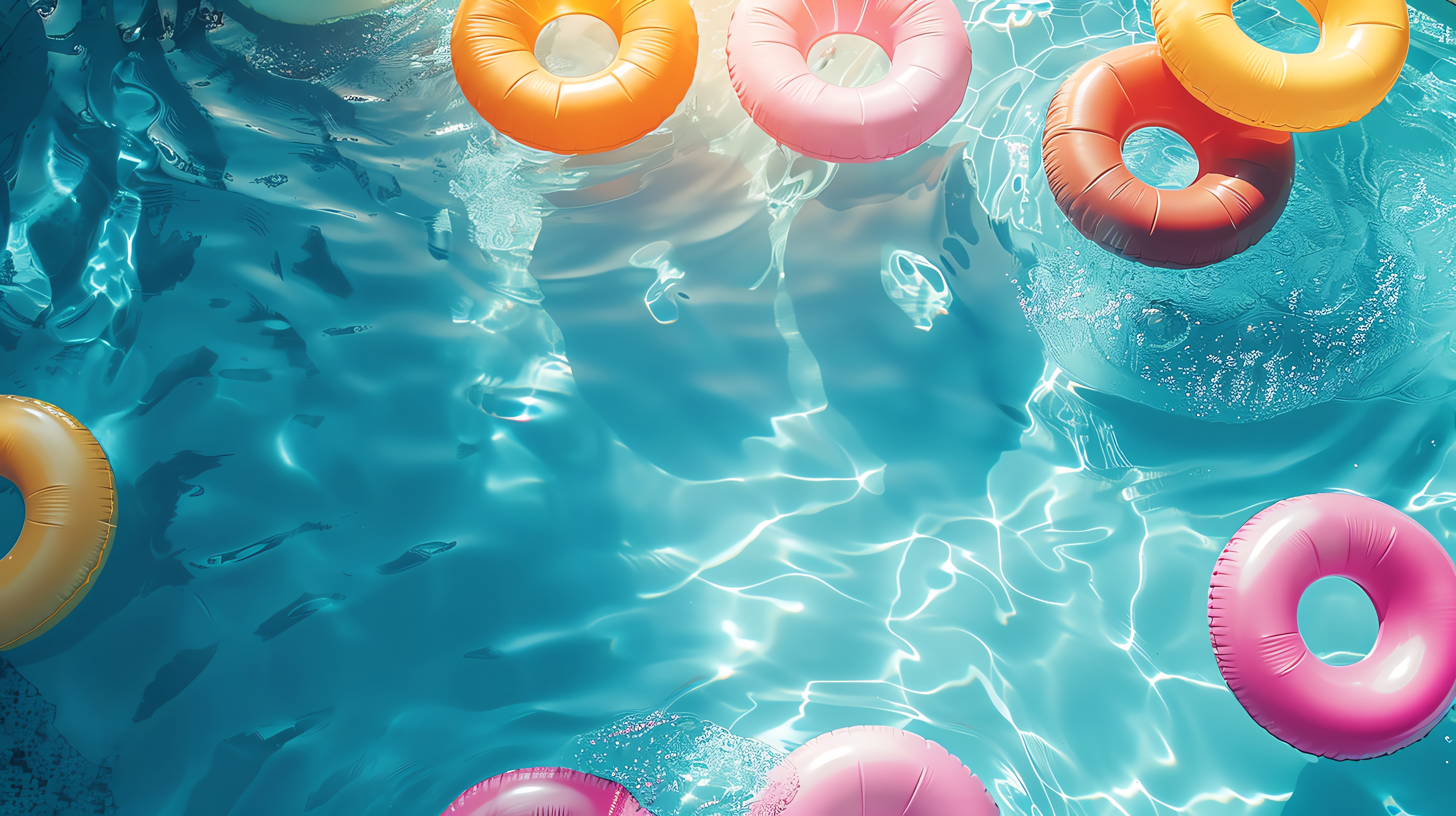 pink floating rings in a body of water