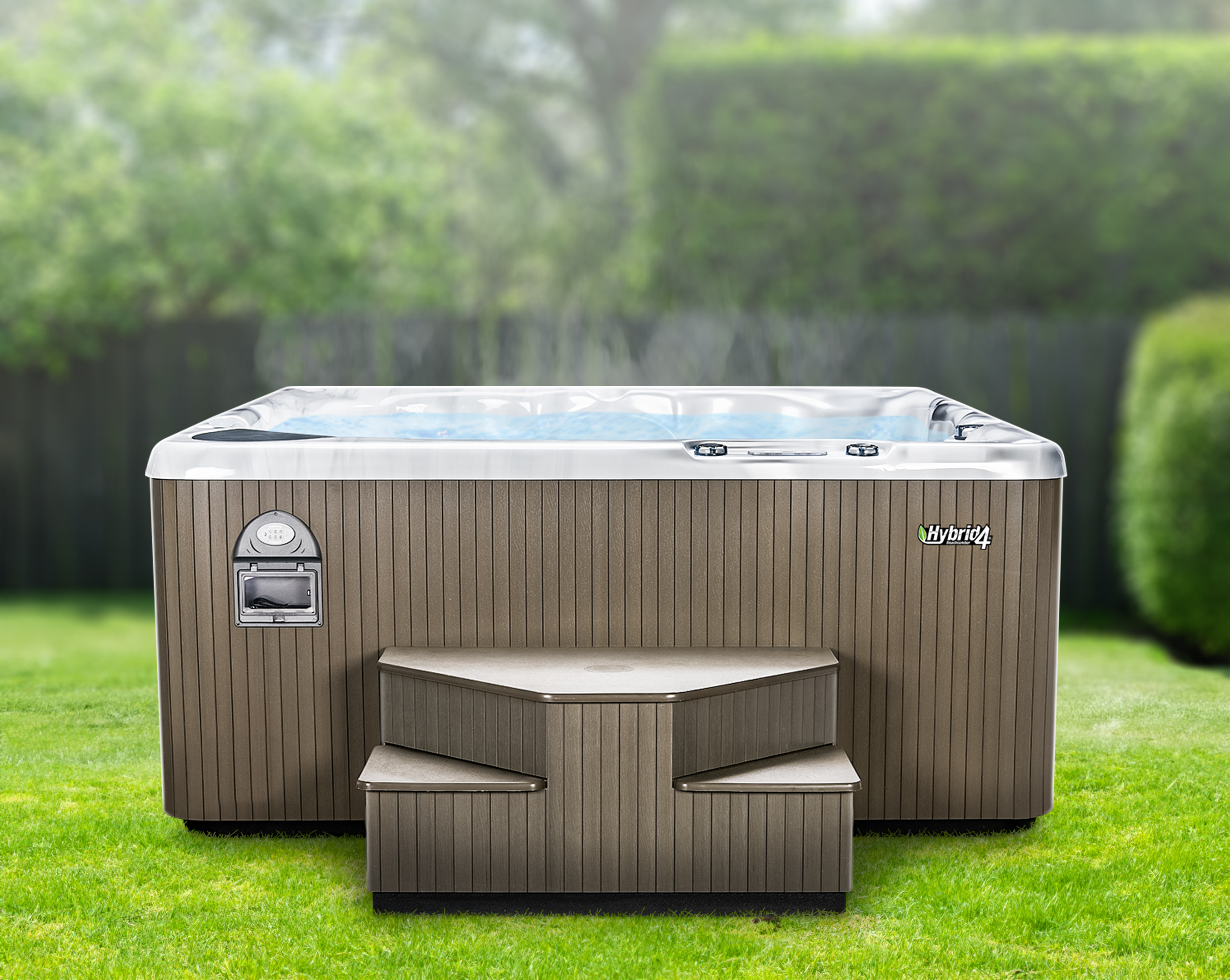 beachcomber hot tub in a backyard