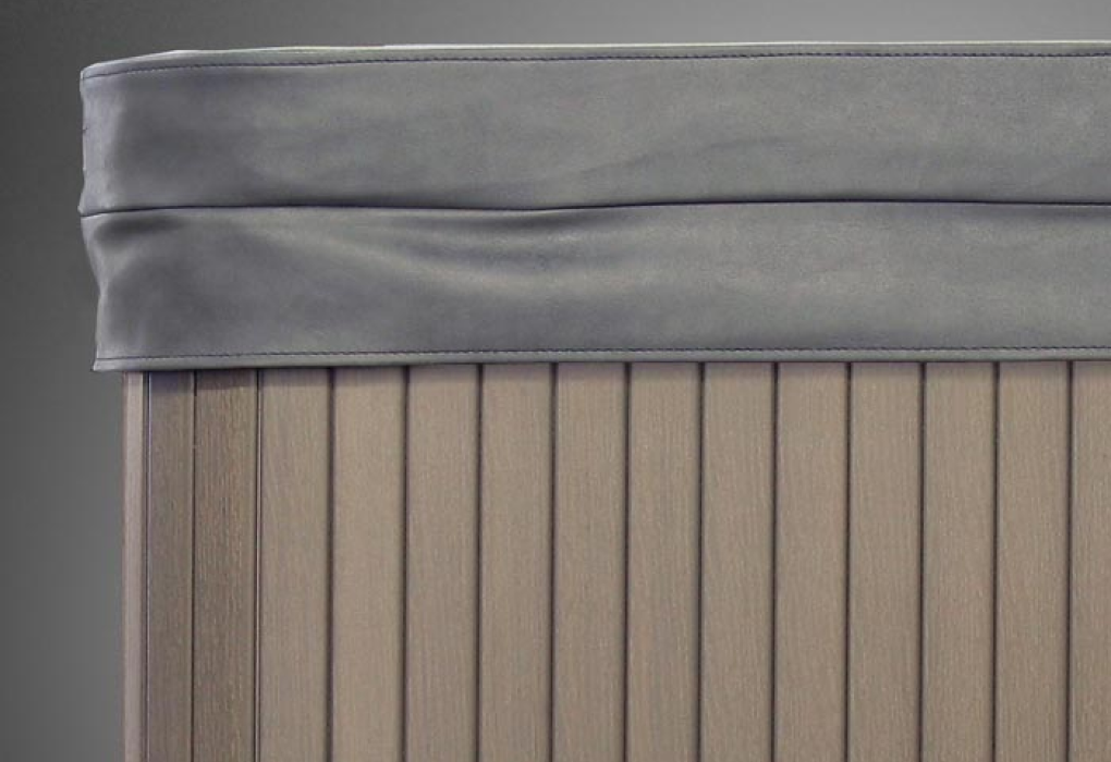 close up of beachcomber hot tub corner with heatshield cover on it