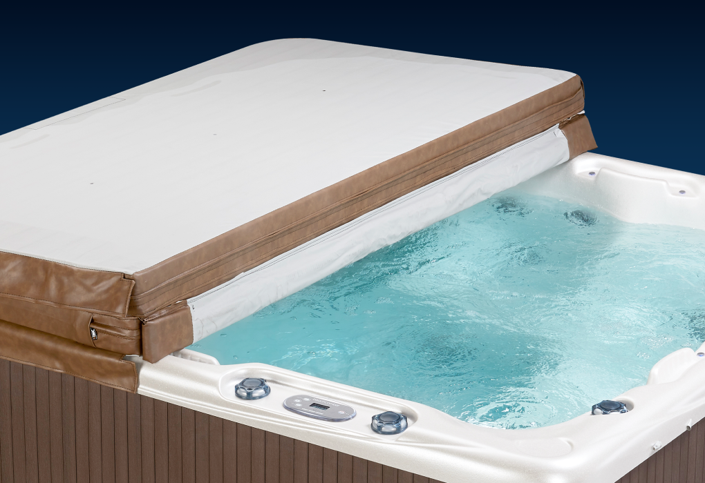 beachcomber hot tub with cover folded over