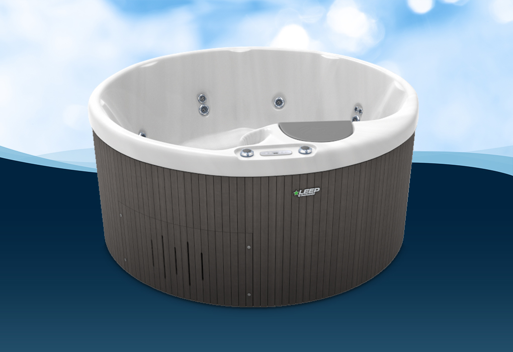 beachcomber plug n play hot tub on a blue background