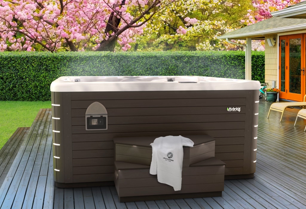beachcomber hot tub in backyard