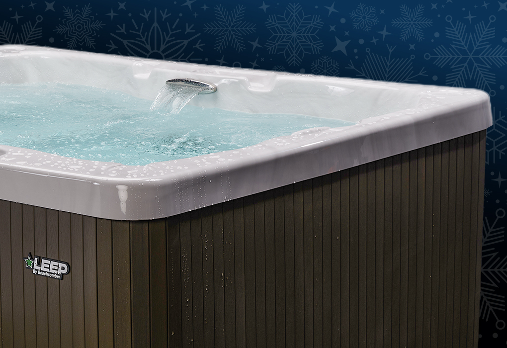 beachcomber hot tub LEEP with water flowing and waterfall turned on